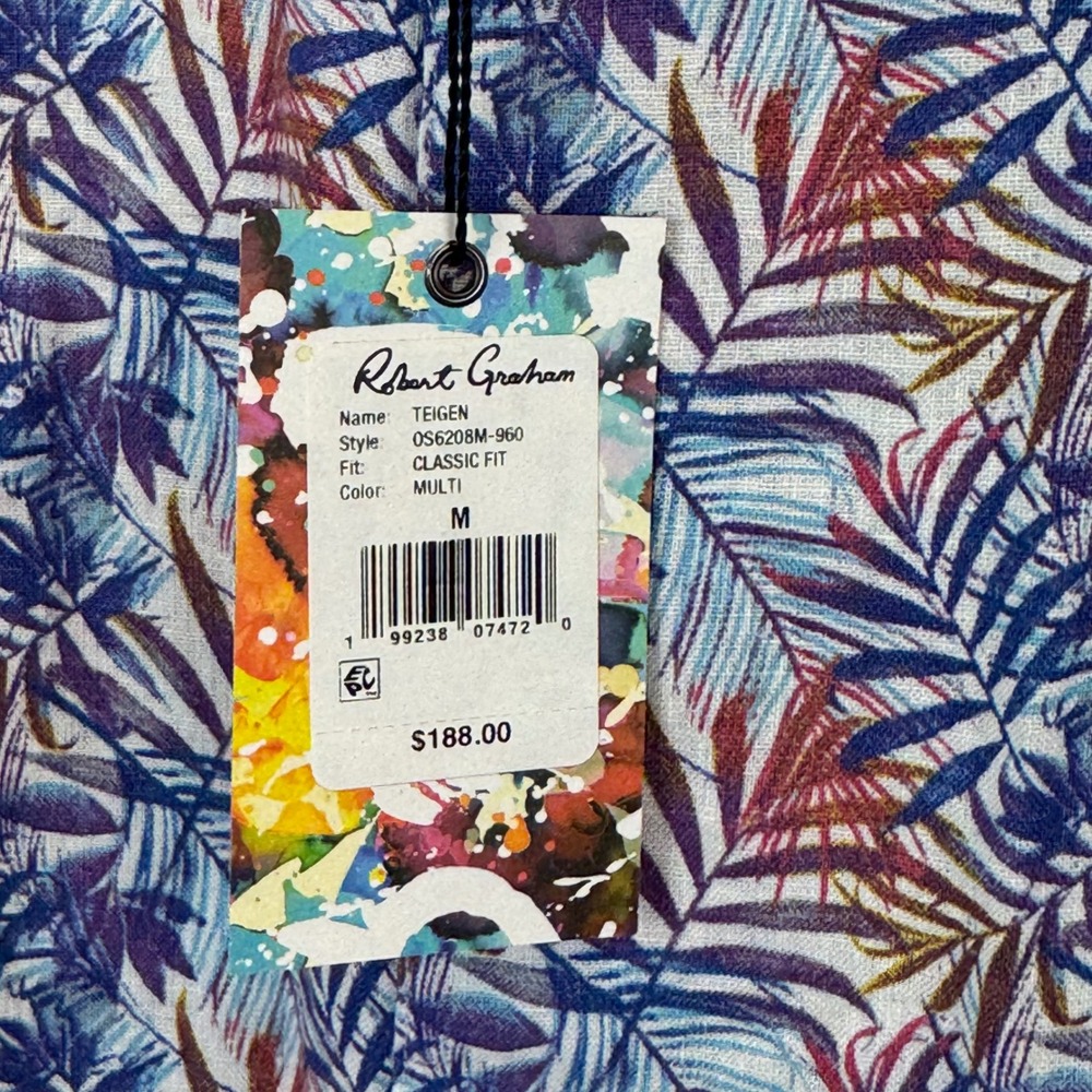 Robert Graham Teigen Mens Medium Multi Tropical Palm Linen Shirt NWT - Picture 4 of 16